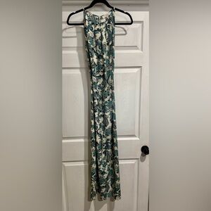 LOFT Teal and Black Patterned Maxi Dress